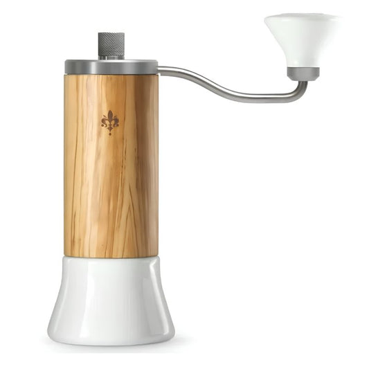 Eureka Baby Hand Grinder - Olive Body Ceramic Base, Walnut Body Glass Base, Natural Body Glass Base Hero Image