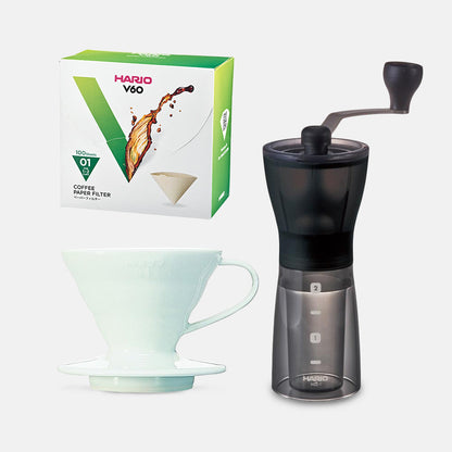 Hario Mini Mill Plus V60 Ceramic Starter Kit Size 01 (White)