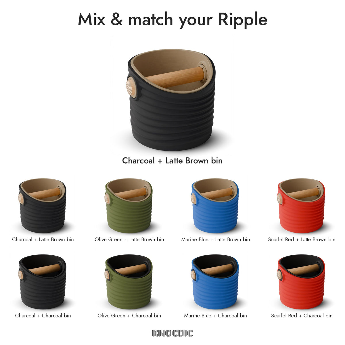 Ripple Round Espresso Knock Box | Two-Tone with Oak Bar