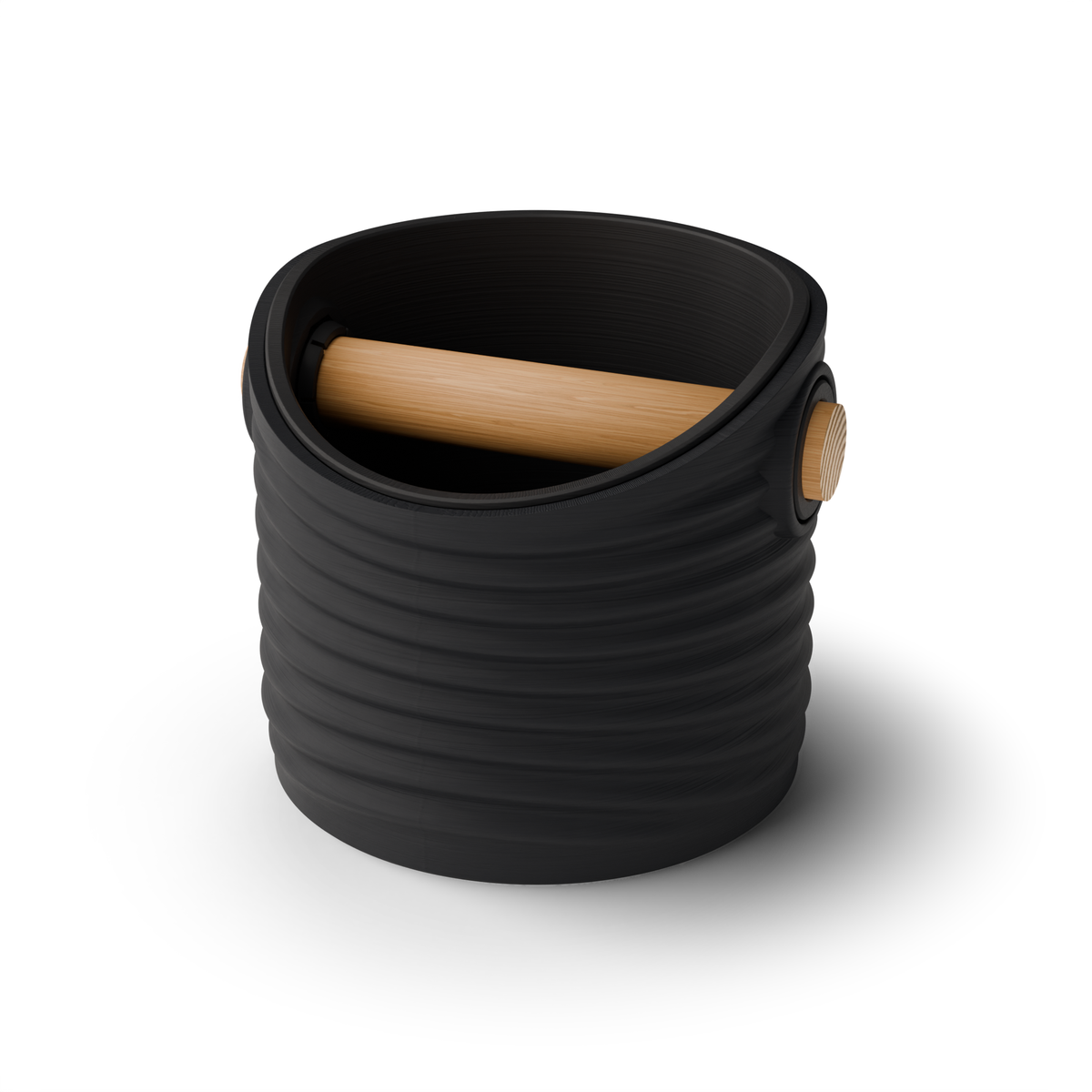 Ripple Round Espresso Knock Box | Two-Tone with Oak Bar