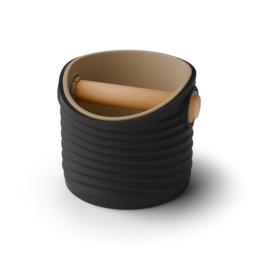 Ripple Round Espresso Knock Box | Two-Tone with Oak Bar