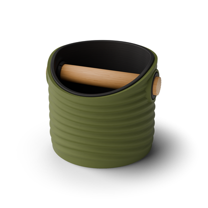 Ripple Round Espresso Knock Box | Two-Tone with Oak Bar