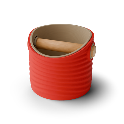 Ripple Round Espresso Knock Box | Two-Tone with Oak Bar