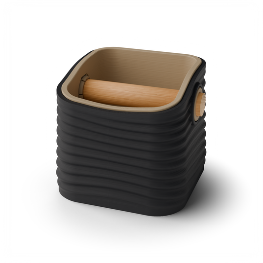 Ripple Square Tapered Espresso Knock Box | Two-Tone with Oak Bar