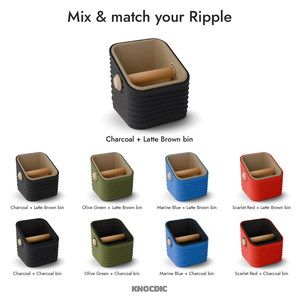 Ripple Square Angled Espresso Knock Box | Two-Tone with Oak Bar