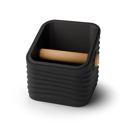 Ripple Square Angled Espresso Knock Box | Two-Tone with Oak Bar