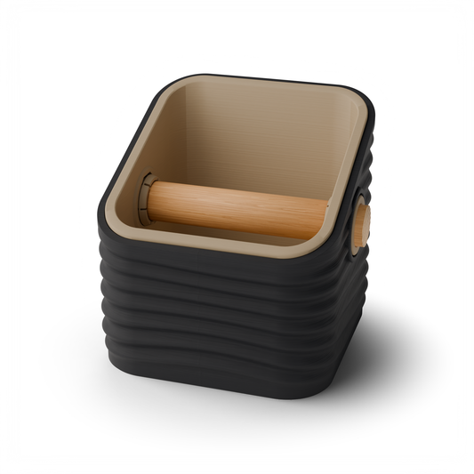 Ripple Square Angled Espresso Knock Box | Two-Tone with Oak Bar