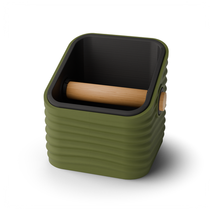 Ripple Square Angled Espresso Knock Box | Two-Tone with Oak Bar