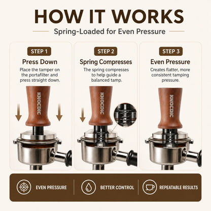 Spring Loaded Espresso Tamper with Wooden Handle