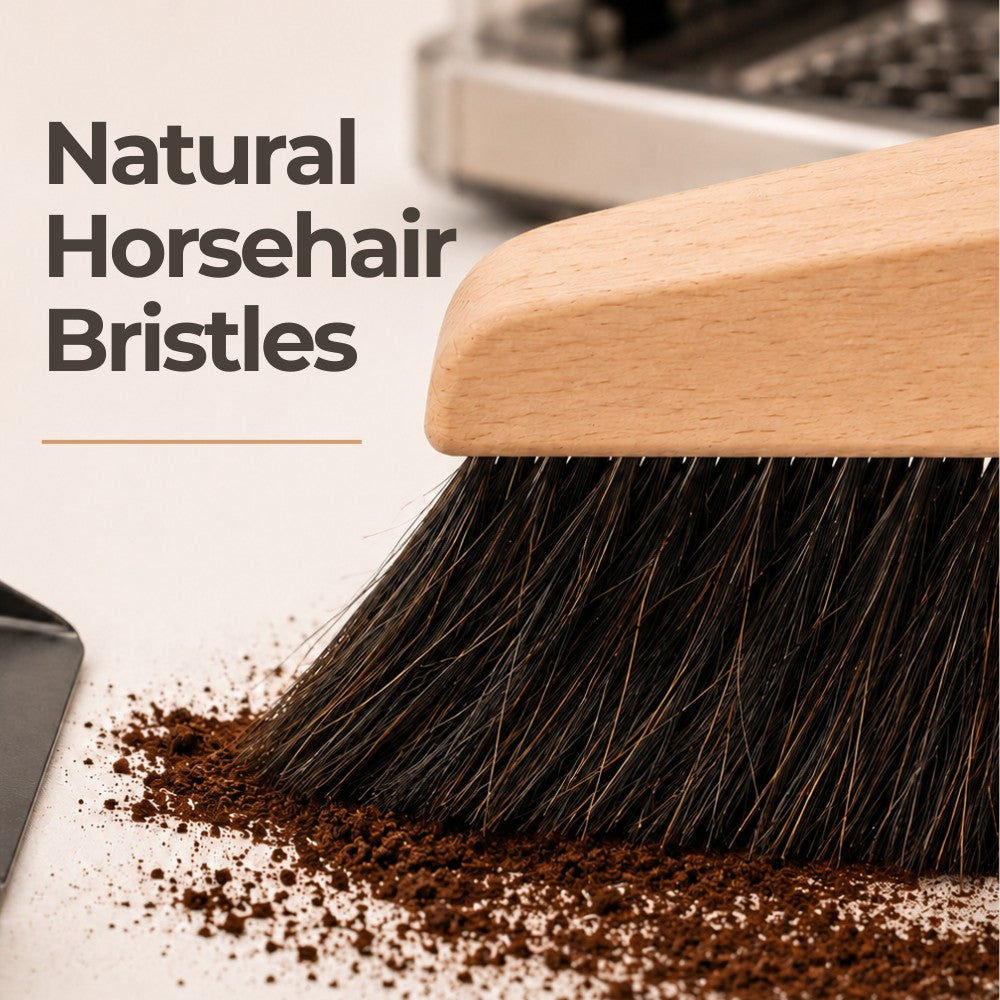 Magnetic Coffee Dustpan & Horsehair Blend Brush Set