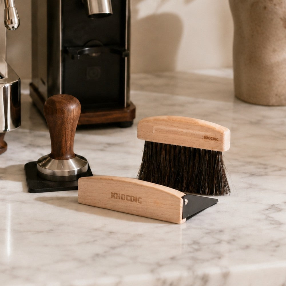 Magnetic Coffee Dustpan & Horsehair Blend Brush Set