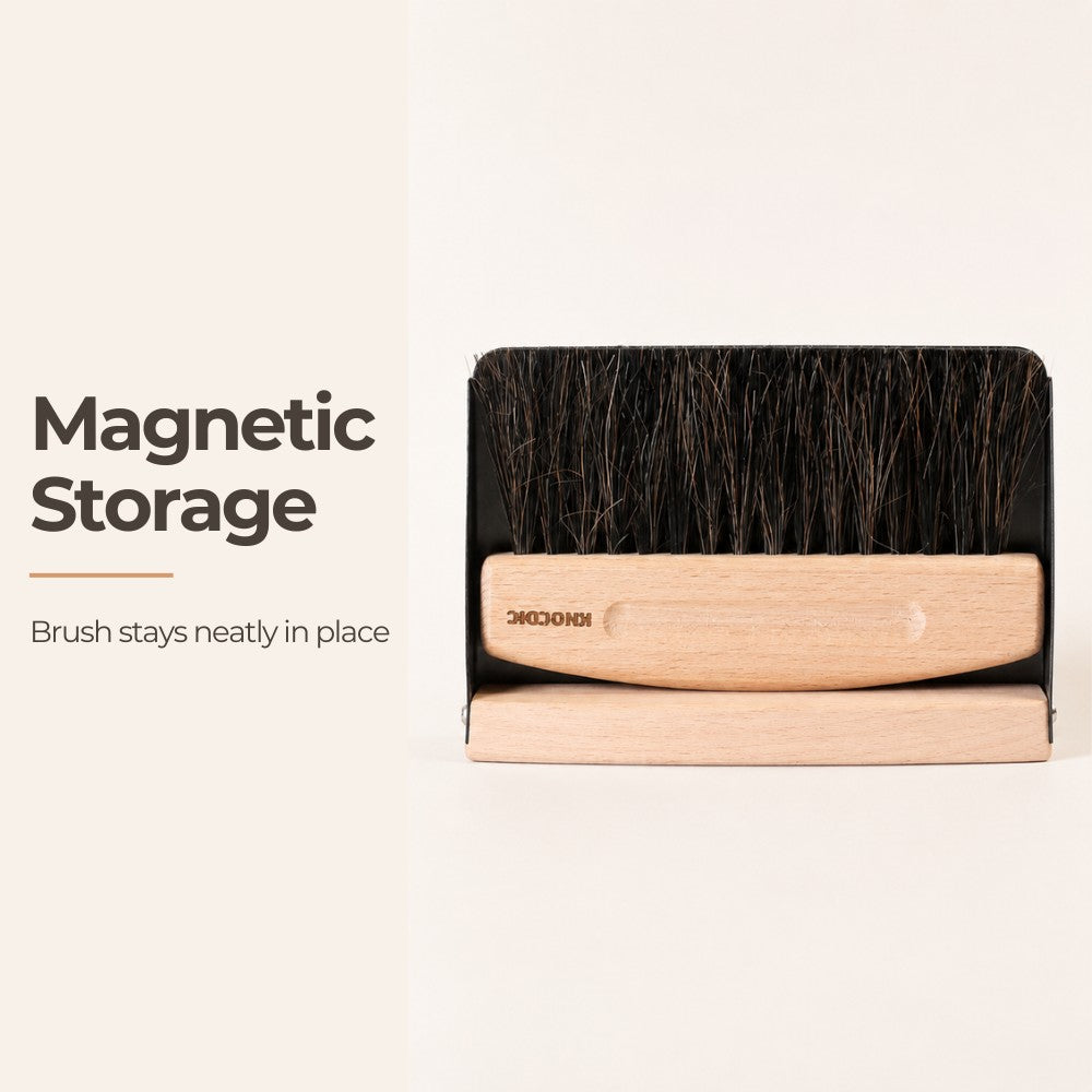 Magnetic Coffee Dustpan & Horsehair Blend Brush Set