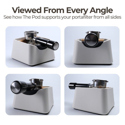 The Pod 3-in-1 Espresso Knock Box with Portafilter Stand & Oak Wood Knock Bar